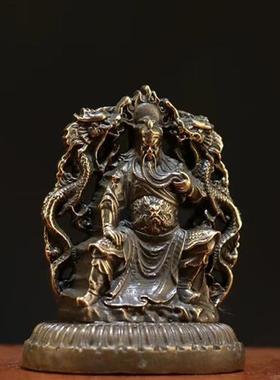 古玩杂项仿黄铜包浆双面关公文财神摆件万事如意家居供奉摆设收藏