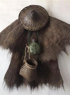 民俗怀旧老物件蓑衣斗笠鱼篓水壶农家院装饰摆件旧社会老货收藏品