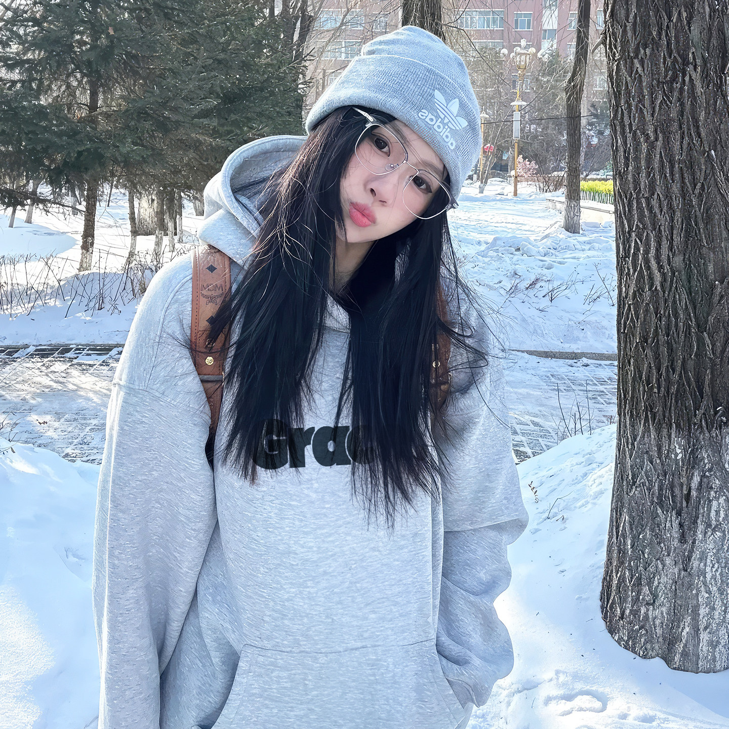 灰色加绒加厚卫衣女2025新款秋冬季外套美式hiphop流行连帽上衣