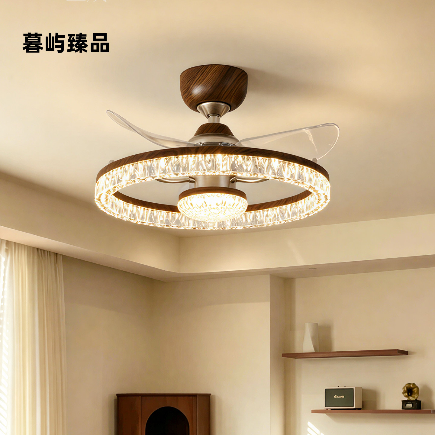 中古风隐形风扇灯全光谱护眼led风扇吊灯法式复古卧室餐厅灯具