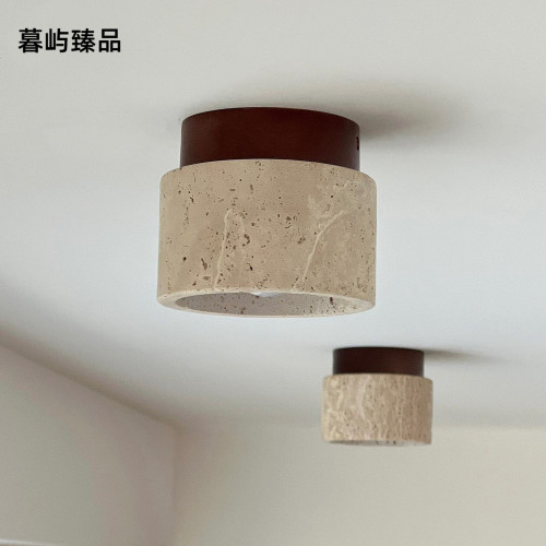 日式侘寂黄洞石吸顶灯入户过道灯