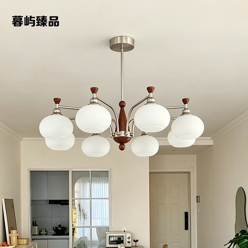 法式中古柿子吊灯实木复古餐厅