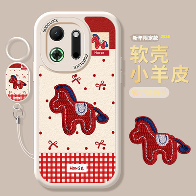 立体刺绣小马适用oppok13Turbo手机壳k13X新款k12x红色K11马年10PRO情侣10活力版小羊皮全包硅胶带挂绳保护套
