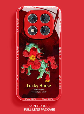 油画花朵适用红米note15手机壳14pro轻奢12TURBO马年13本命年11EPro高级感10新款红色女喜庆防摔玻璃保护套