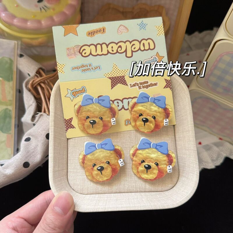 可爱奶油黄色领结小熊发夹卡通软萌女孩风刘海鸭嘴夹发卡发饰夹子
