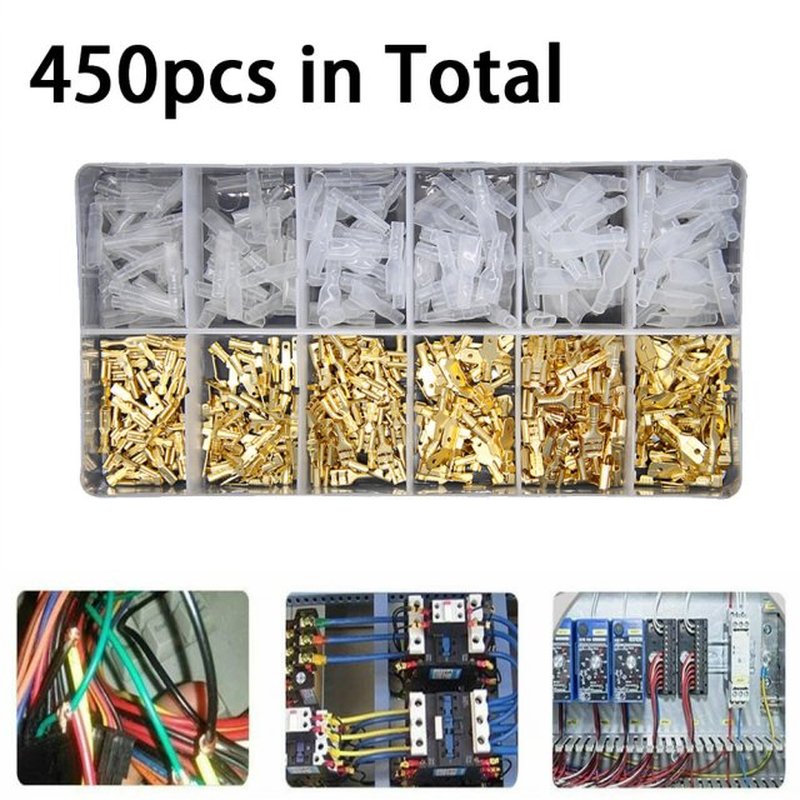 450Pcs 2.8/4.8/6.3mm Electrical Crimp Terminal Plug Spring F