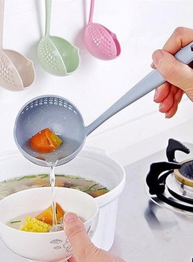 2 In 1 Long Handle Wheat Straw Soup Spoon Skimmer Soup Spoon