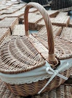 Camping Picnic Willow Weaving Storage Hamper Handmade