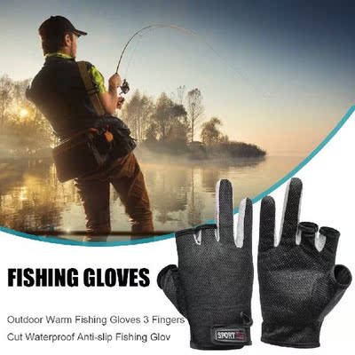 1 Pair Fishing Gloves 3 Cut Fingers Waterproof Anti-Slip