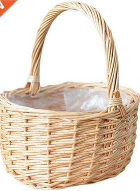 Flower Basket Wicker Handheld Basket Flower Arrangement Gree