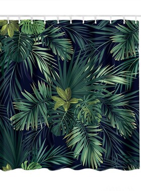Shower Curtain Green-Leaves Bearoom Plant-Pattern Polyester