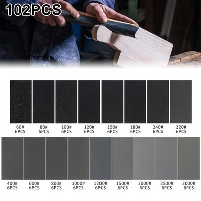 102Pcs 14*7.5cm Wet Dry Sandpaper Sheets 60 To 3000 Assorted