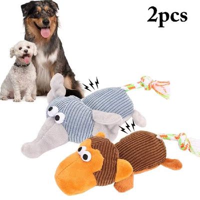 2pcs Plush Dog Toys Squeaky Monkey Elephant Puppy Chew Toy