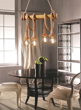 Industry Loft Chandelier Bamboo heamp rope droplight Restaur