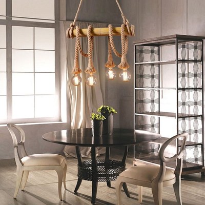 Industry Loft Chandelier Bamboo heamp rope droplight Restaur