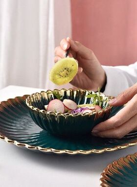 Ceramic Plate Dinnerware Set Bowl Spoon Set Dark Green