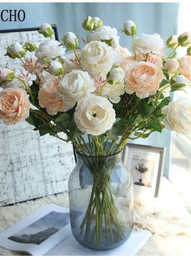 Rose Artificial Flowers 3 Heads Pink White Peonies Silk Flow