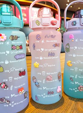 2L Large Capacity Water Bottle Straw Cup Gradient Color