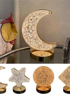 Crystal Light Star Moon Decorative Table Lamp Touch Dimming