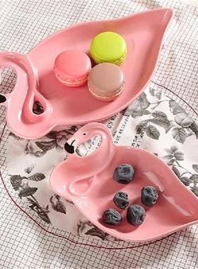 1PCS Flamingo Decoration Pink 3D Ceramic Plate Snacks Dried