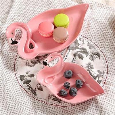 1PCS Flamingo Decoration Pink 3D Ceramic Plate Snacks Dried