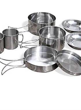 8pcs/set Ultra Light Stainless Steel Outdoor Picnic Pot Kit