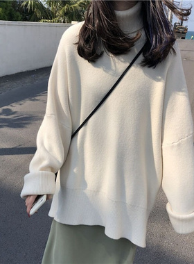 2021 Turtleneck Collar Sweater Women Spring Autumn Solid Kni