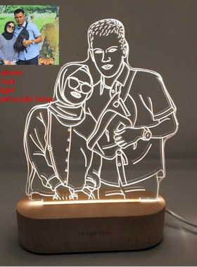 Customized Text Photo 3D Print Night Light Desk Lamp Wooden