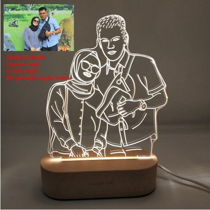 Customized Text Photo 3D Print Night Light Desk Lamp Wooden