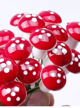 50pcs Mini Red Mushroom Garden Ornat Miniature Plant Pots Fa