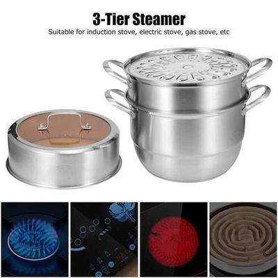3 Tier Steam Pot Food Grade Steamers with Lid Stackable Stea