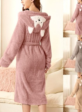 Women Winter Pajamas 2021 Bathrobe Female Double Pocket 3d E