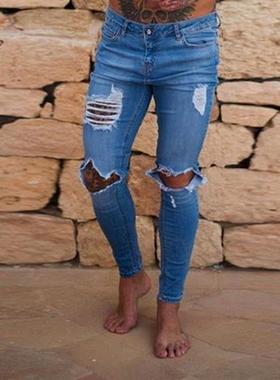 Wihte Men Knee Ripped Holes Skinny Destroyed Jeans Fashion S
