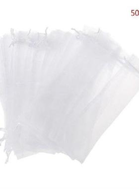 50 Pcs White Drawstring Organza Folding Hand Fan Pouch