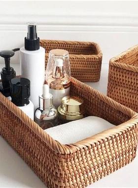 Hand-Woven Rectangular Rattan Wicker Basket Fruit Tea Snack