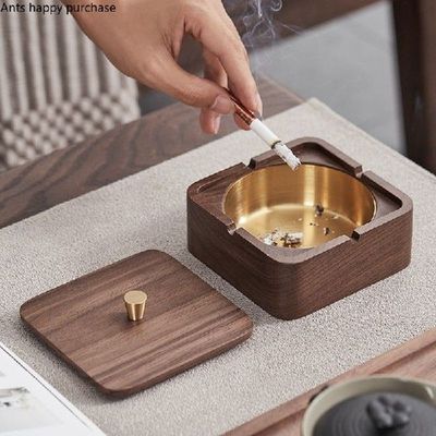 Stainless Steel Solid Wood Ashtray Square Ash Tray