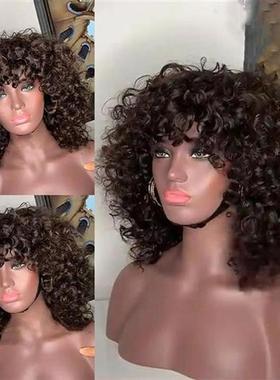 Curly Human Hair Wigs Full Machine Made Wigs With Bangs Curl