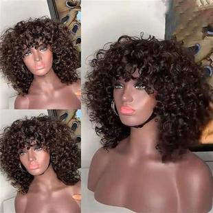 Curly Human Hair Wigs Full Machine Made Wigs With Bangs Curl