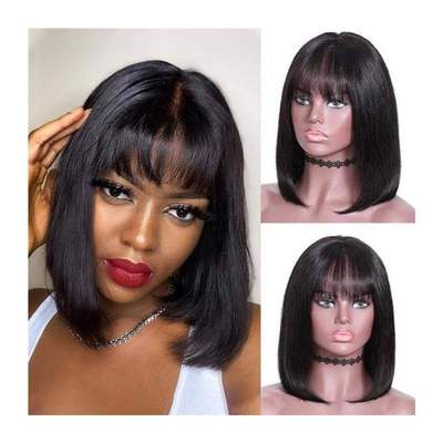 Wigs With Bangs Human Hair Short Bob Wig Cheap Peruvian Bang