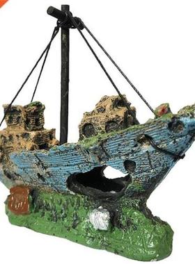 Aquarium Ornament Wreck Sunk Ship Sailing Boat Destroyer Fis