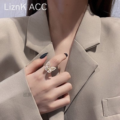 Pearl butterfly ring female fashion personality light luxury