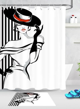 Bath Curtains Shower Hooks Polyester-Fabric Washable Waterpr