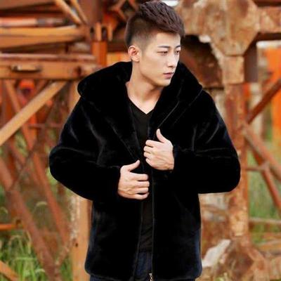 Fashion Winter Mens Faux Fur Mink Fur Coat Short Gray Hooded