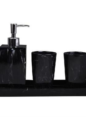 Marble Texture Bathroom Supplies Black 4Pcs Resin Bathroom