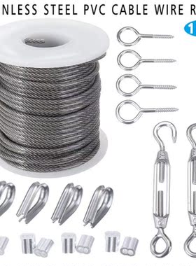 15M 2mm Stainless Steel Wire Rope Cable Hooks Kit for Hangin