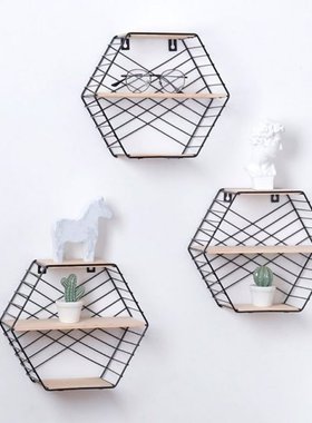 Wall Mounted Floating Shelf Modern Simple Geometry Wood Meta