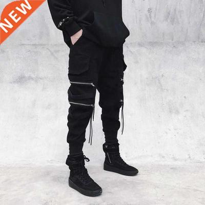 HOUZHOU Black Cargo Pants Punk Pants Punk Rave Joggers Men J