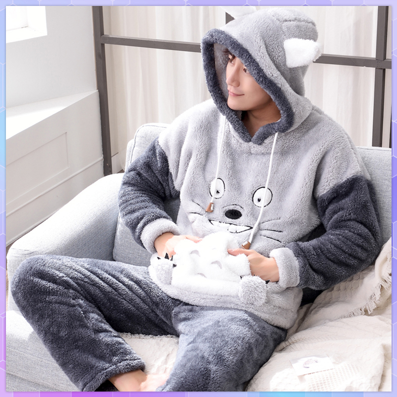 Cute Pajamas For Men Thick Plush Fleece Pajama Sets Winter