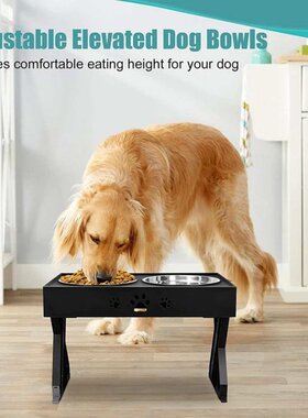 Pet Adjustable Elevated Dog Feeder Bowl Stainless Steel Doub