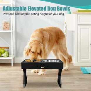 Pet Adjustable Elevated Dog Feeder Bowl Stainless Steel Doub